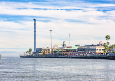 Kemah, United States - December 25, 2019:  The Kemah Boardwalk in Kemah, Texas; a sixty acre theme park located approximately thirty miles southeast of downtown Houston.